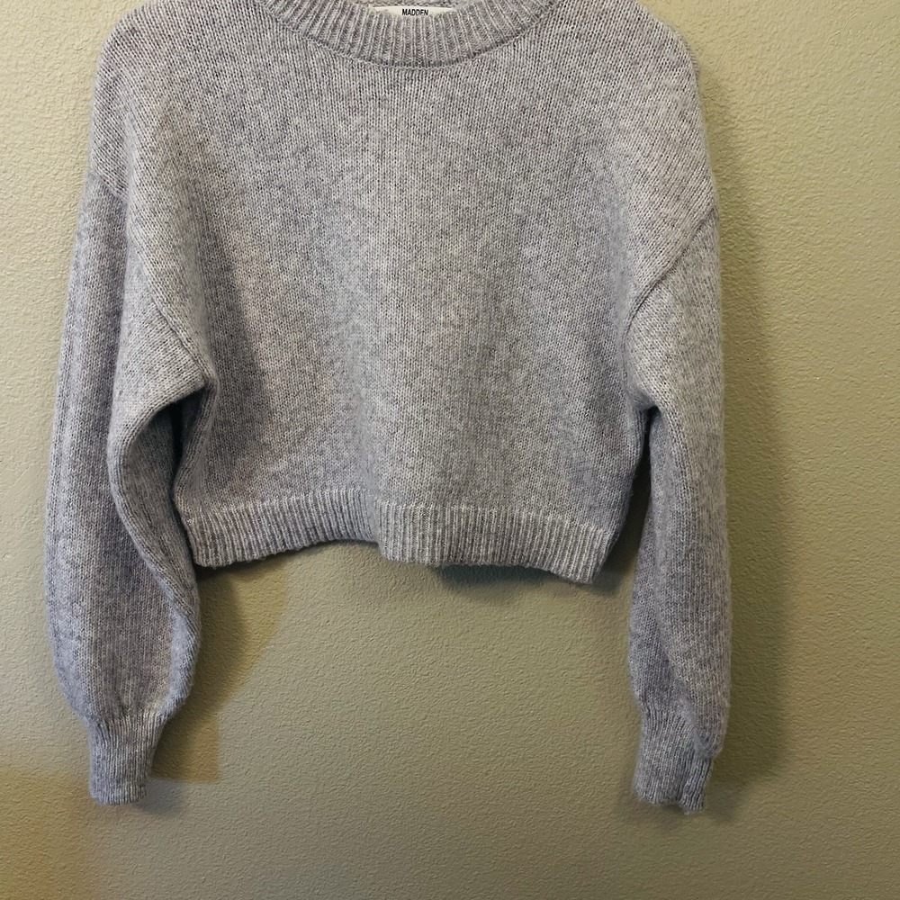 Steve Madden NYC Cropped Knit Sweater Oversized Gray Sparkle Preppy Y2K Sz XS
